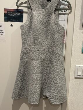 Tibi Gray Textured Leopard-Print Mini Dress